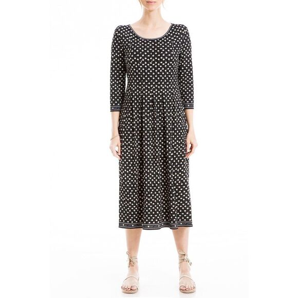 Max Studio Women's Long Sleeve Midi Dress X-Small Black/Toast Small Tossed Daisy - Picture 1 of 4